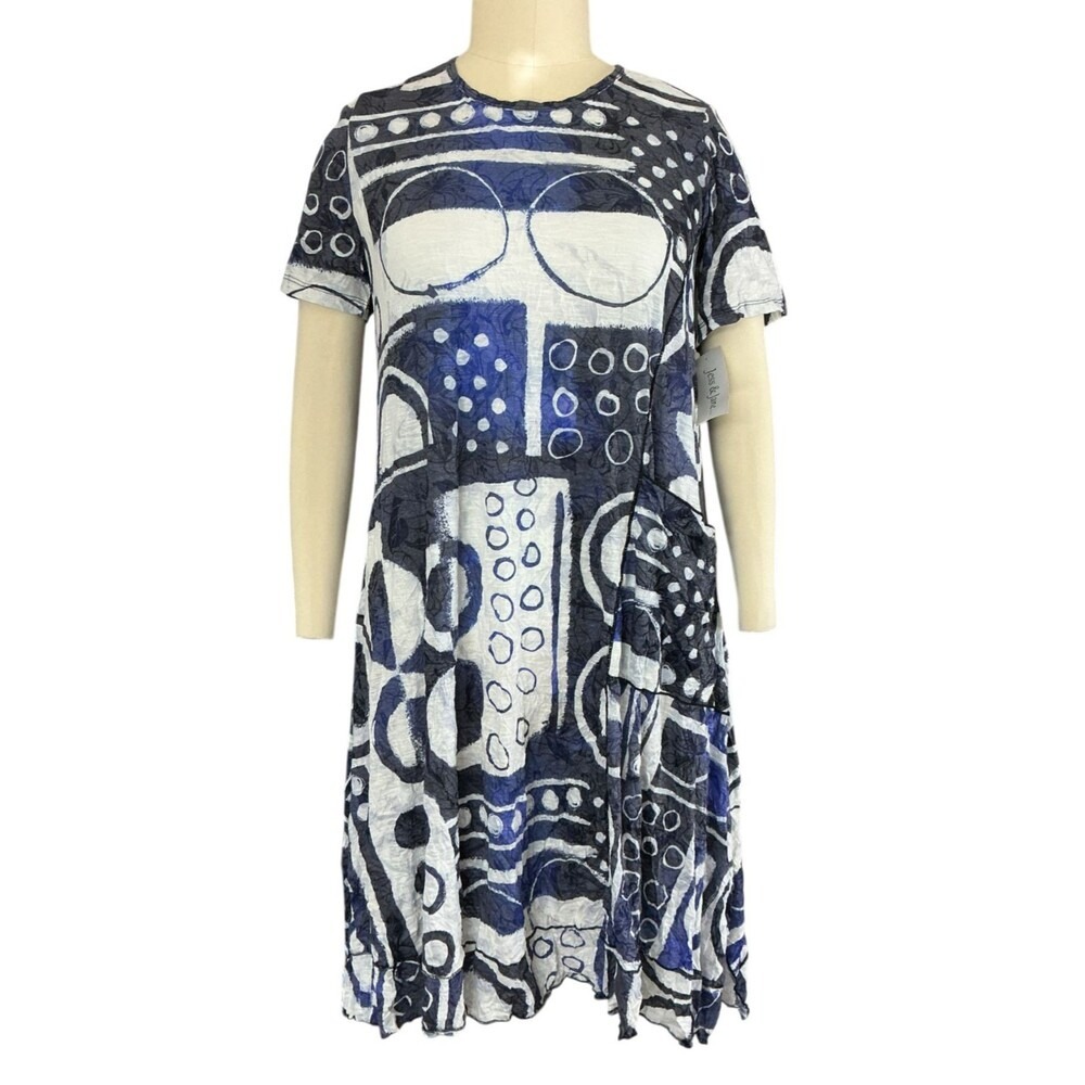 Jess & Jane Dottie Dress Size XL Lagenlook Trapeze Patch Pocket Crinkle BOHO NWT